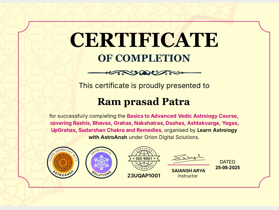 Vedic Astrology — Basics to Advanced certificate